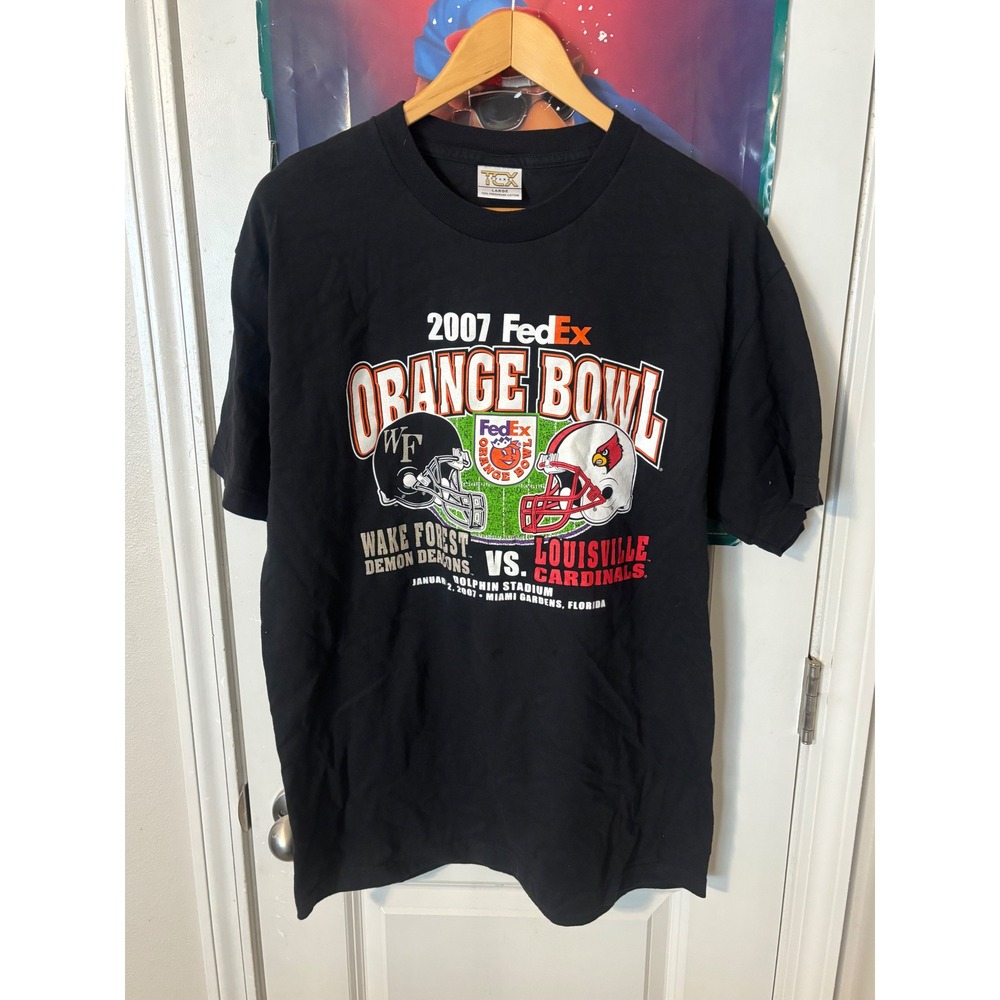 Vintage 2007 FedEx Orange Bowl T-Shirt Wake Forest vs Louisville Mens Large